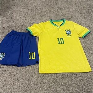 Men’s Yellow and Blue Soccer Jersey Set, size XS, Neymar Jr